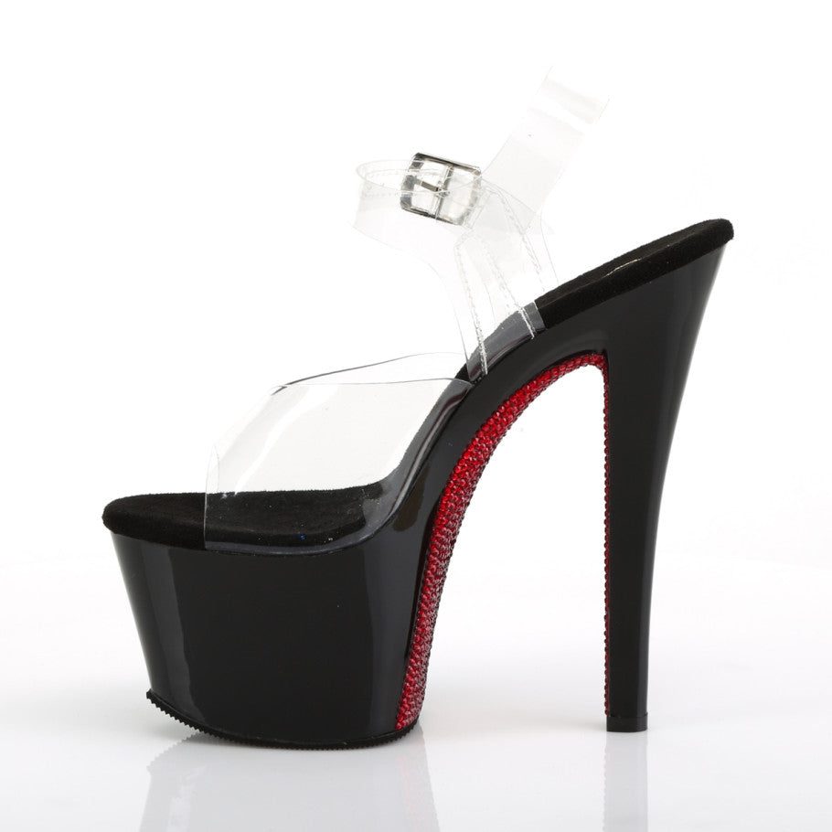 PL079 SKY Sandals 7" high Plateau black / red / rhinestones - SKY308CRS/C/B-RRS