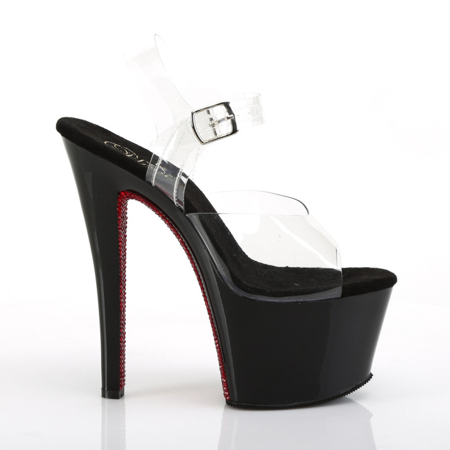 PL079 SKY Sandals 7" high Plateau black / red / rhinestones - SKY308CRS/C/B-RRS