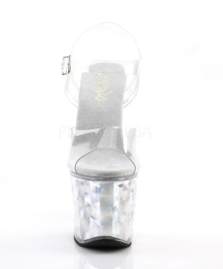 PL092 RADIANT-708HHG Sandals 7" high Plateau clear / silver / chrome / RAD708HHG/C/S