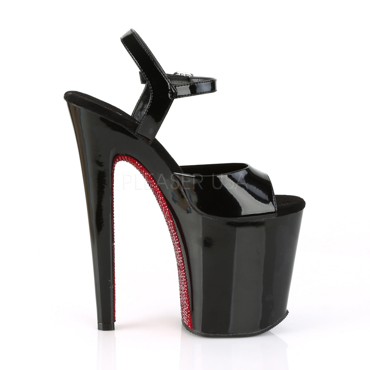 Pleaser Xtreme-809CRS Plateau-Sandalette Schwarz mit roten Strasssteinen – Ansicht 5