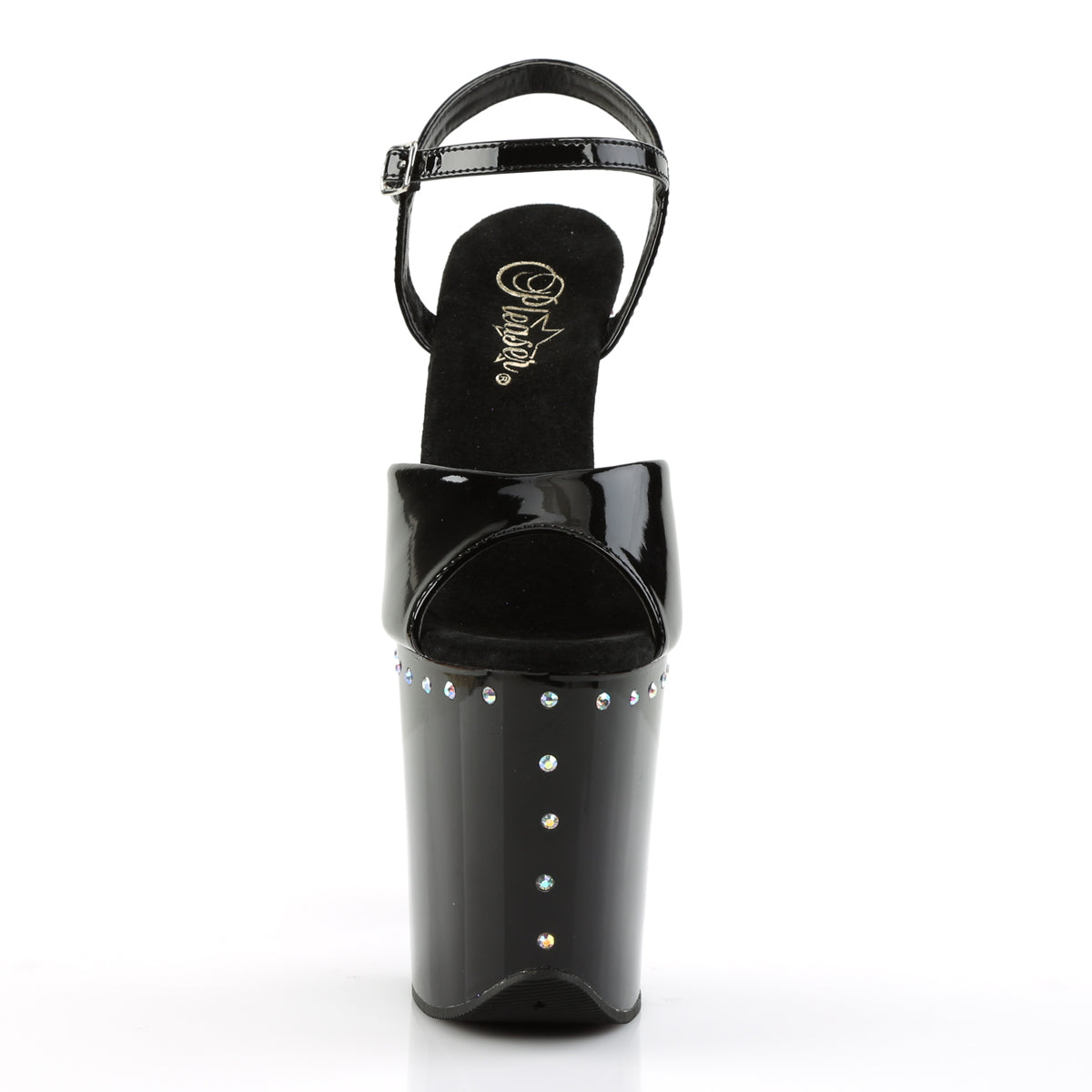 PL008 FLA Sandals 8" high Plateau black / black / rhinestones - FLAM809ABLS/B/M