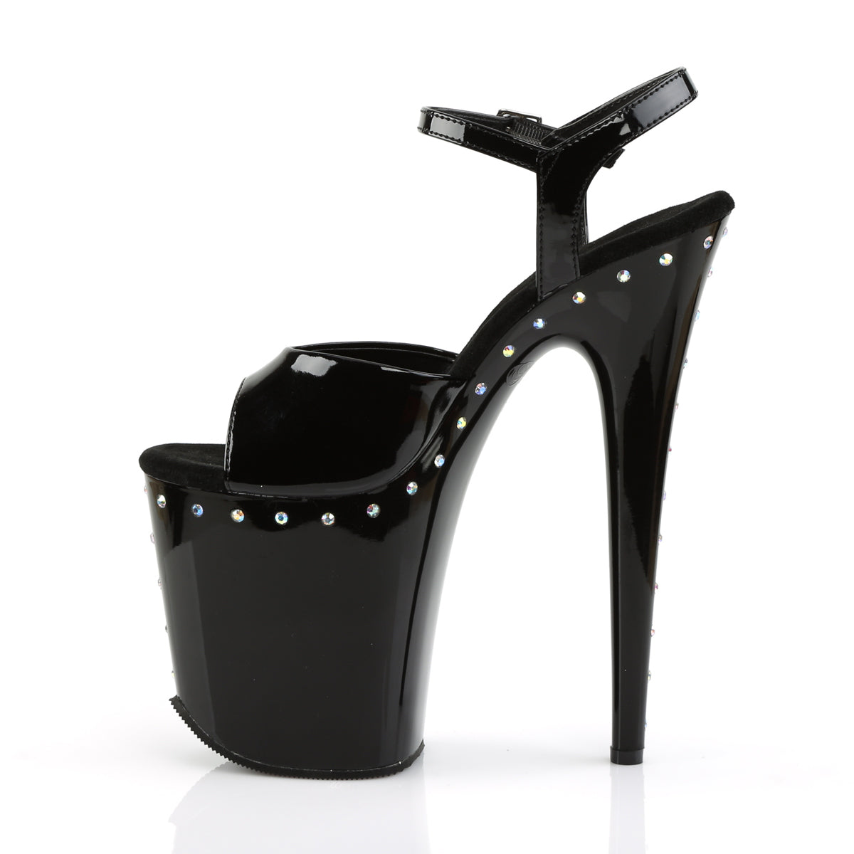 PL008 FLA Sandals 8" high Plateau black / black / rhinestones - FLAM809ABLS/B/M