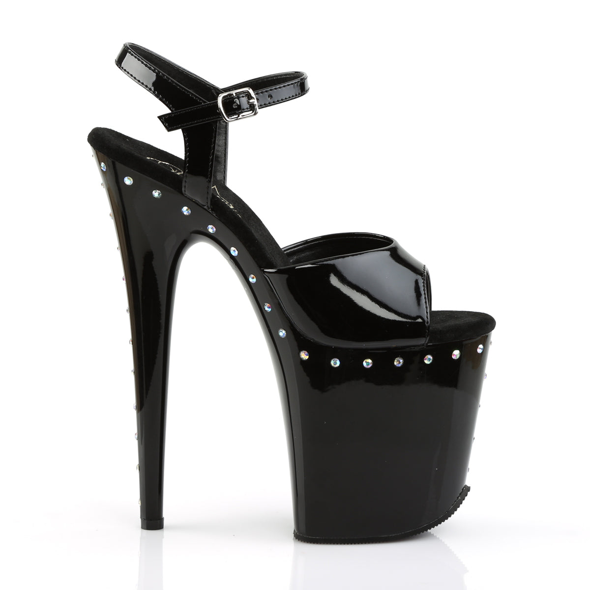 PL008 FLA Sandals 8" high Plateau black / black / rhinestones - FLAM809ABLS/B/M