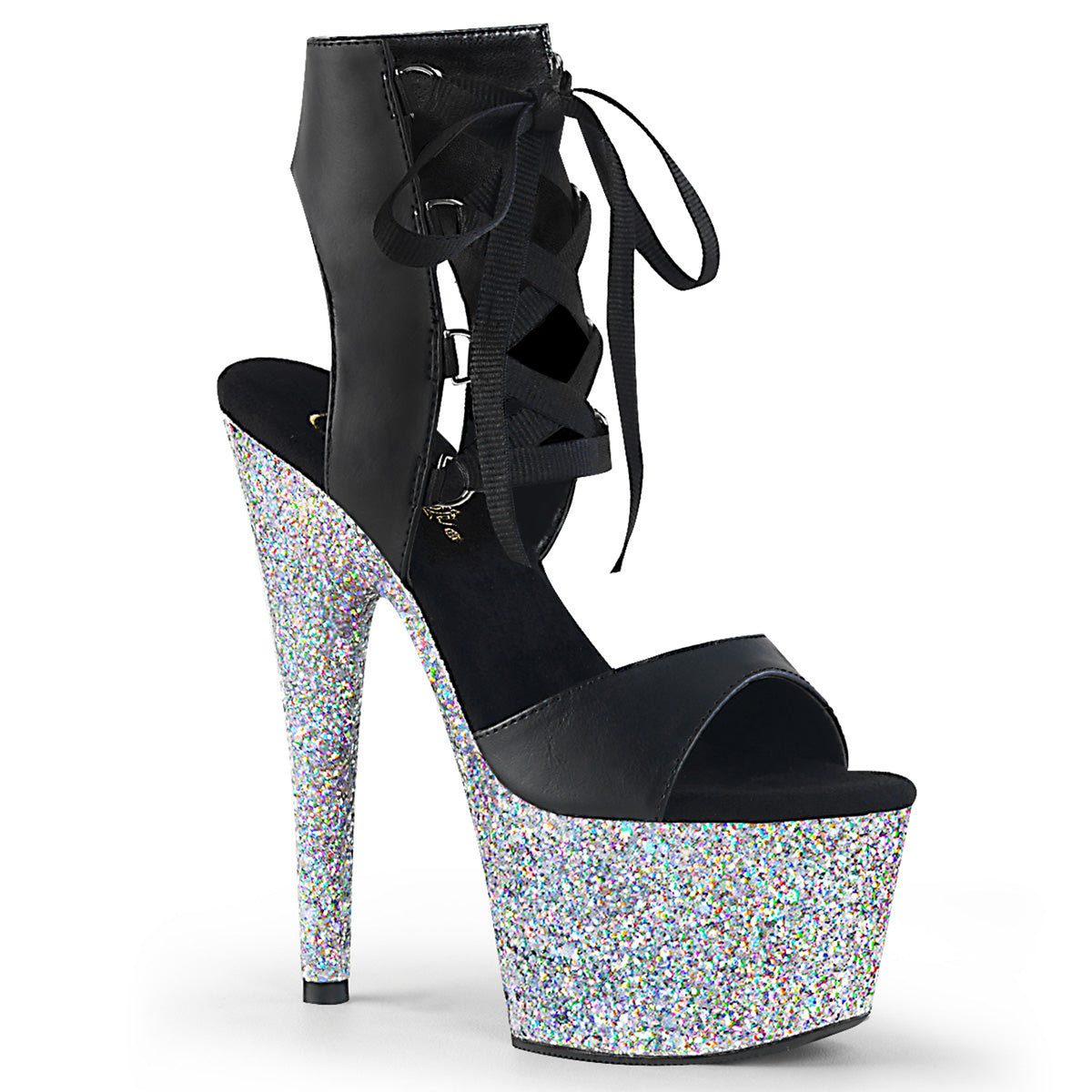 PL082 ADO Sandals 7" high Plateau black / silver / glitter - ADO700-14LG/BPU/SG