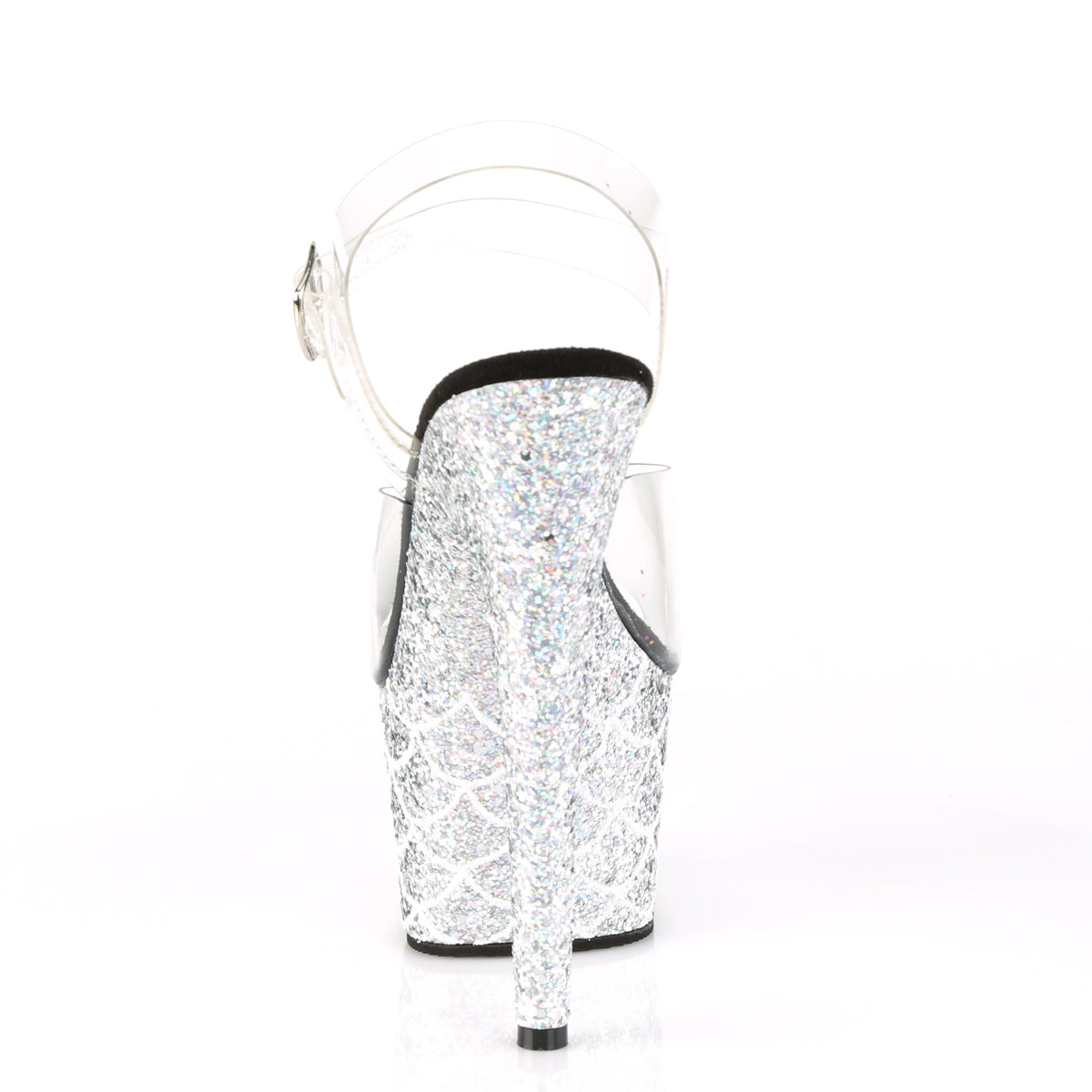 PL054 Pleaser Adore-708MSLG Platform Sandal – Clear/Silver Glitter