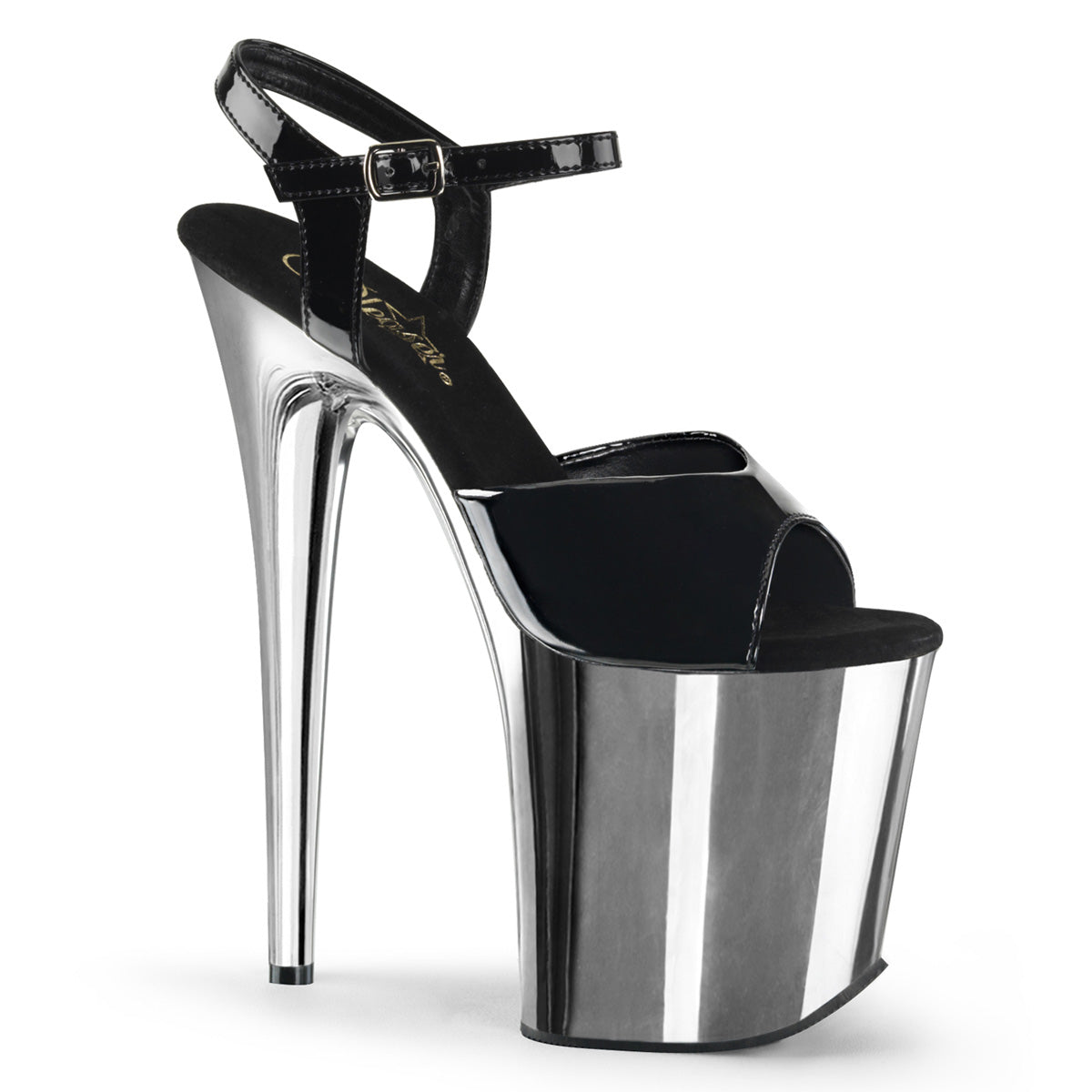 PL005 FLA Sandals 8" high Plateau black / silver / chrome - FLAM809/B/SCH