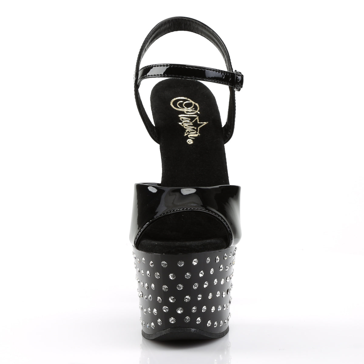 PL035 STD Sandals 7" high Plateau black / black / rhinestones - STDUS709/B/M