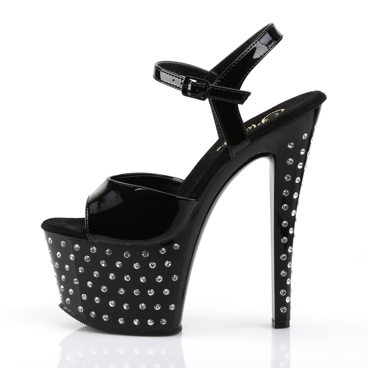 PL035 STD Sandals 7" high Plateau black / black / rhinestones - STDUS709/B/M