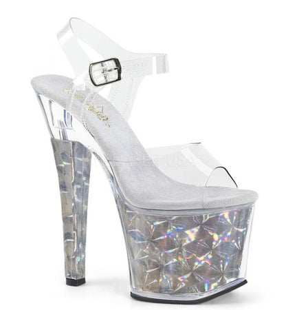 Pleaser Radiant-708HHG Plateau-Sandalette Transparent/Silber – Ansicht 1