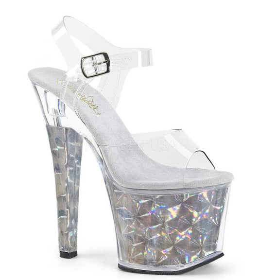PL092 RADIANT-708HHG Sandals 7" high Plateau clear / silver / chrome / RAD708HHG/C/S