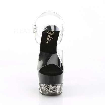 Pleaser Adore-708-3 Plateau-Sandalette Transparent/Schwarz mit Strass – Ansicht 2