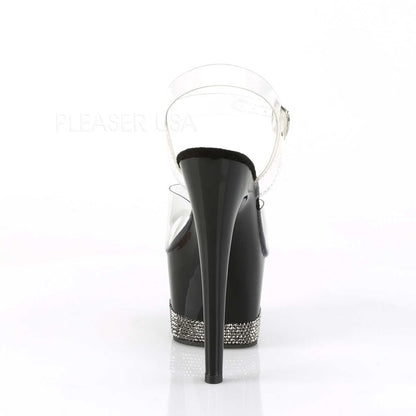 Pleaser Adore-708-3 Plateau-Sandalette Transparent/Schwarz mit Strass – Ansicht 4