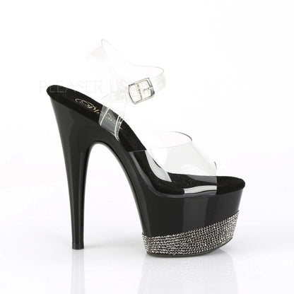 Pleaser Adore-708-3 Plateau-Sandalette Transparent/Schwarz mit Strass – Ansicht 5