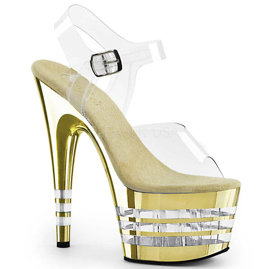 Pleaser Adore-708CHLN Plateau-Sandalette Transparent/Gold-Chrom