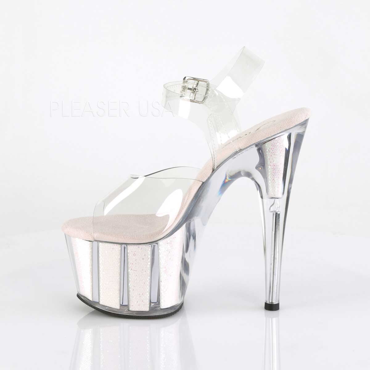 Pleaser Adore-708G Plateau-Sandalette Transparent/Opal-Glitzer – Ansicht 3