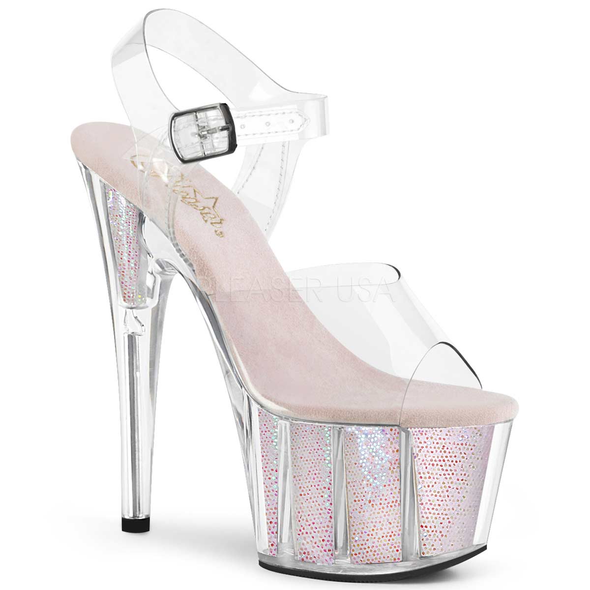 Pleaser Adore-708G Plateau-Sandalette Transparent/Opal-Glitzer – Ansicht 1