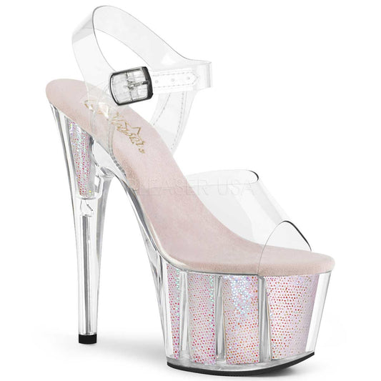 Pleaser Adore-708G Plateau-Sandalette Transparent/Opal-Glitzer – Ansicht 1