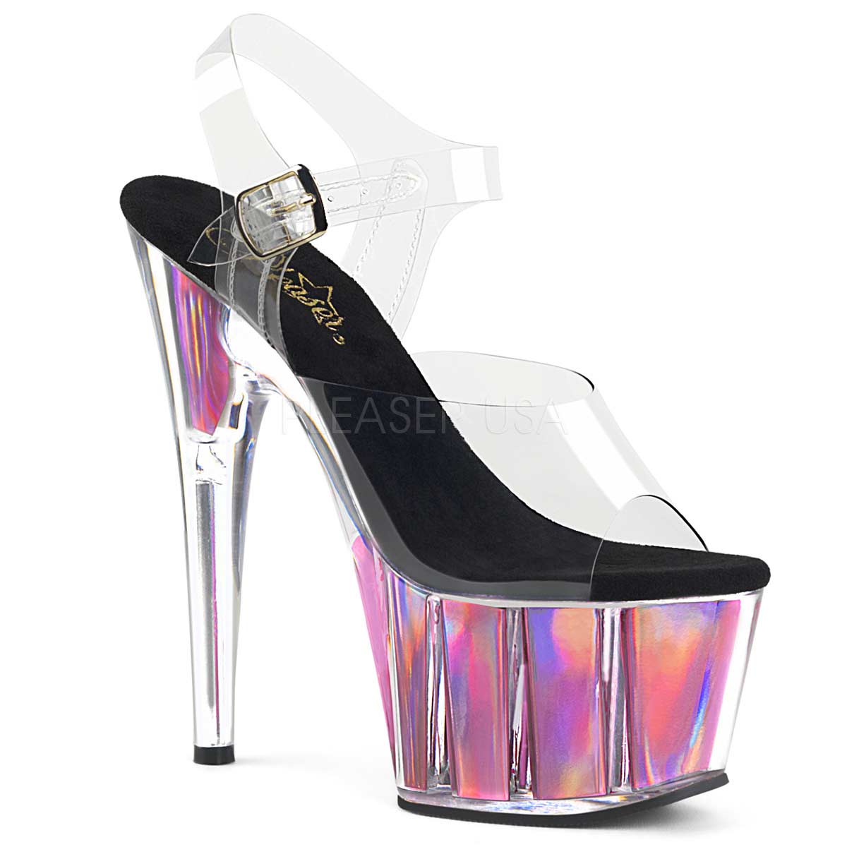 Pleaser Adore-708HGI Plateau-Sandalette Transparent/Rosa Hologramm – Ansicht 1