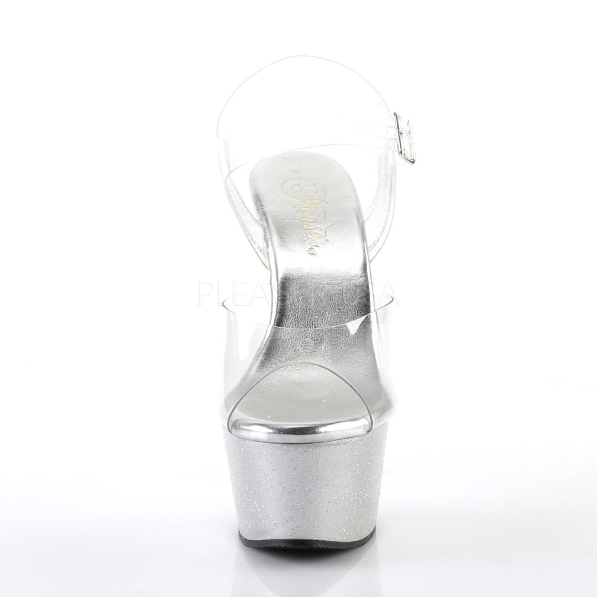 Pleaser Aspire-608MG Plateau-Sandalette Transparent/Silber-Glitzer – Ansicht 2