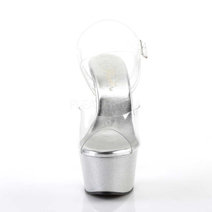 Pleaser Aspire-608MG Plateau-Sandalette Transparent/Silber-Glitzer – Ansicht 2