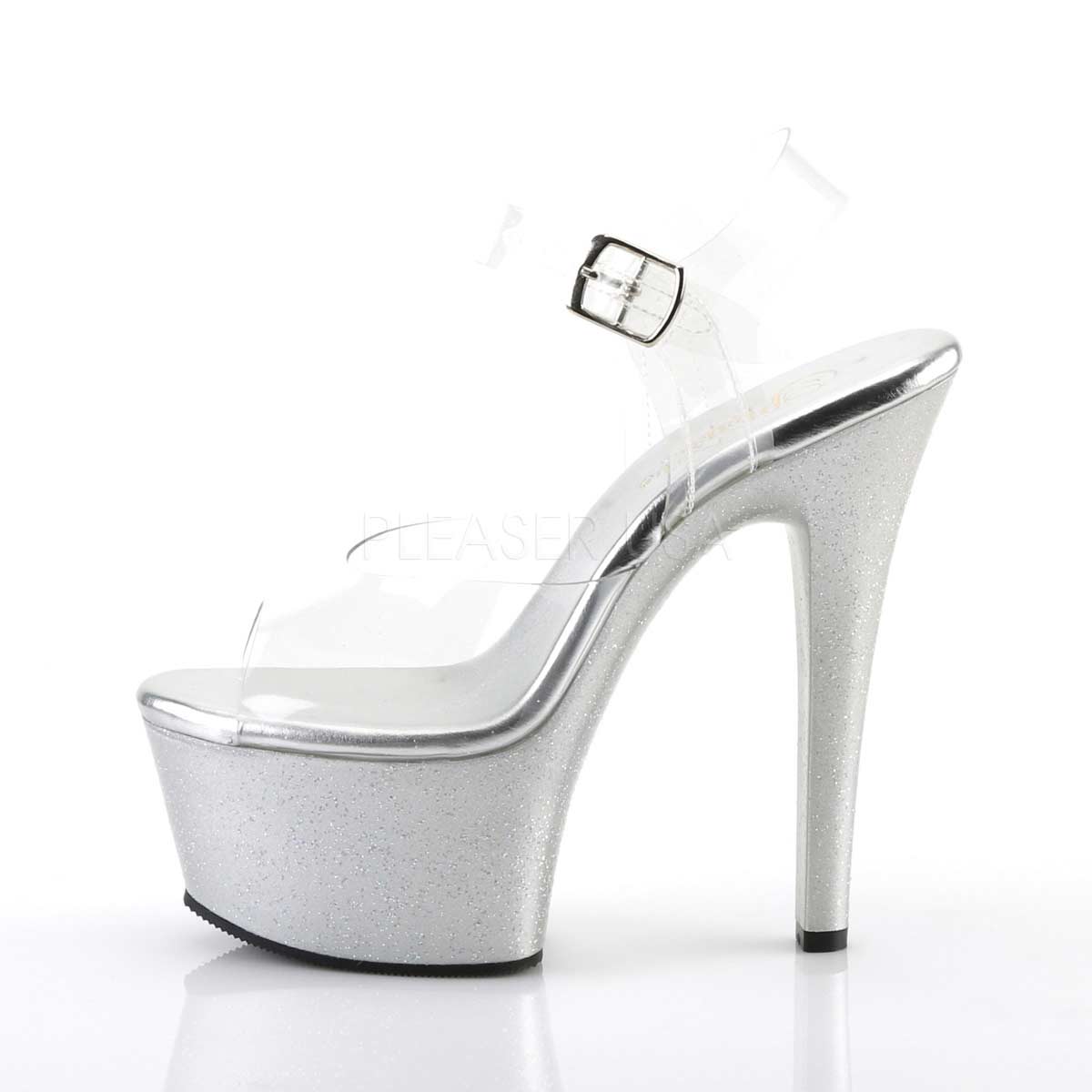 Pleaser Aspire-608MG Plateau-Sandalette Transparent/Silber-Glitzer – Ansicht 3