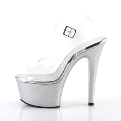 Pleaser Aspire-608MG Plateau-Sandalette Transparent/Silber-Glitzer – Ansicht 3