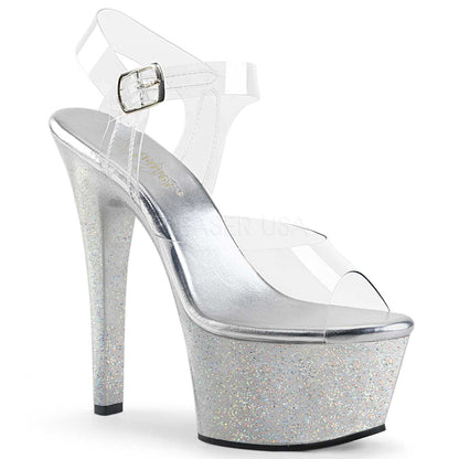 Pleaser Aspire-608MG Plateau-Sandalette Transparent/Silber-Glitzer – Ansicht 1