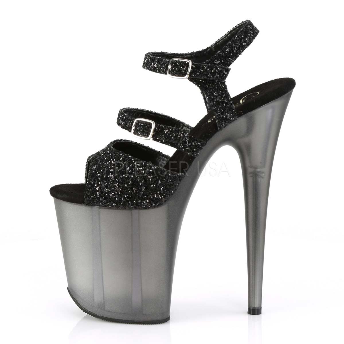 Pleaser Flamingo-874 Plateau-Sandalette Schwarz-Glitzer/Mattschwarz – Ansicht 3
