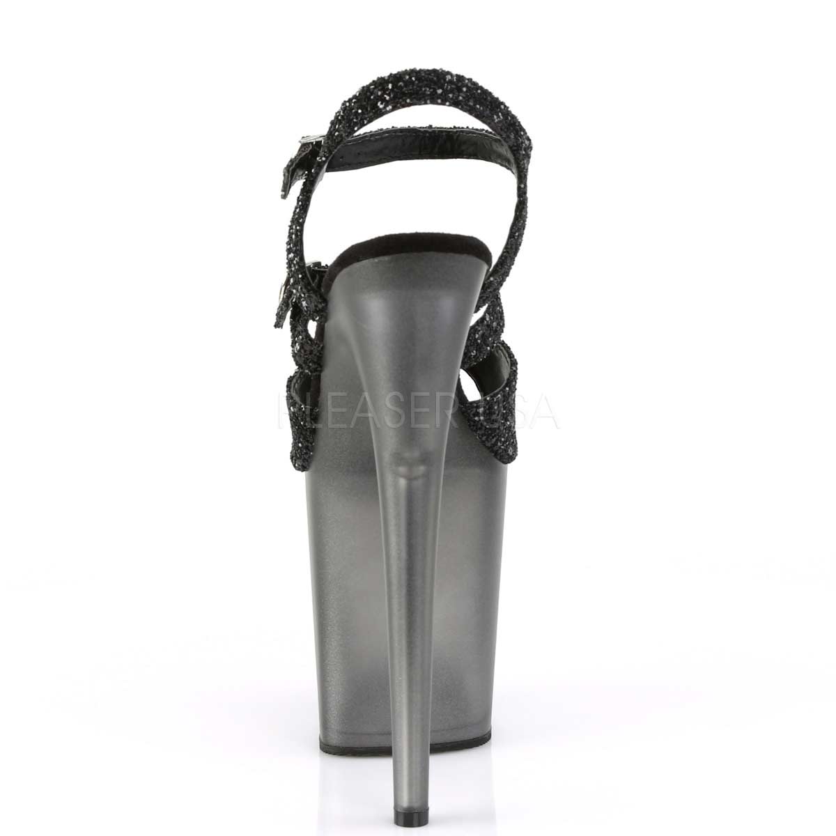 Pleaser Flamingo-874 Plateau-Sandalette Schwarz-Glitzer/Mattschwarz – Ansicht 4