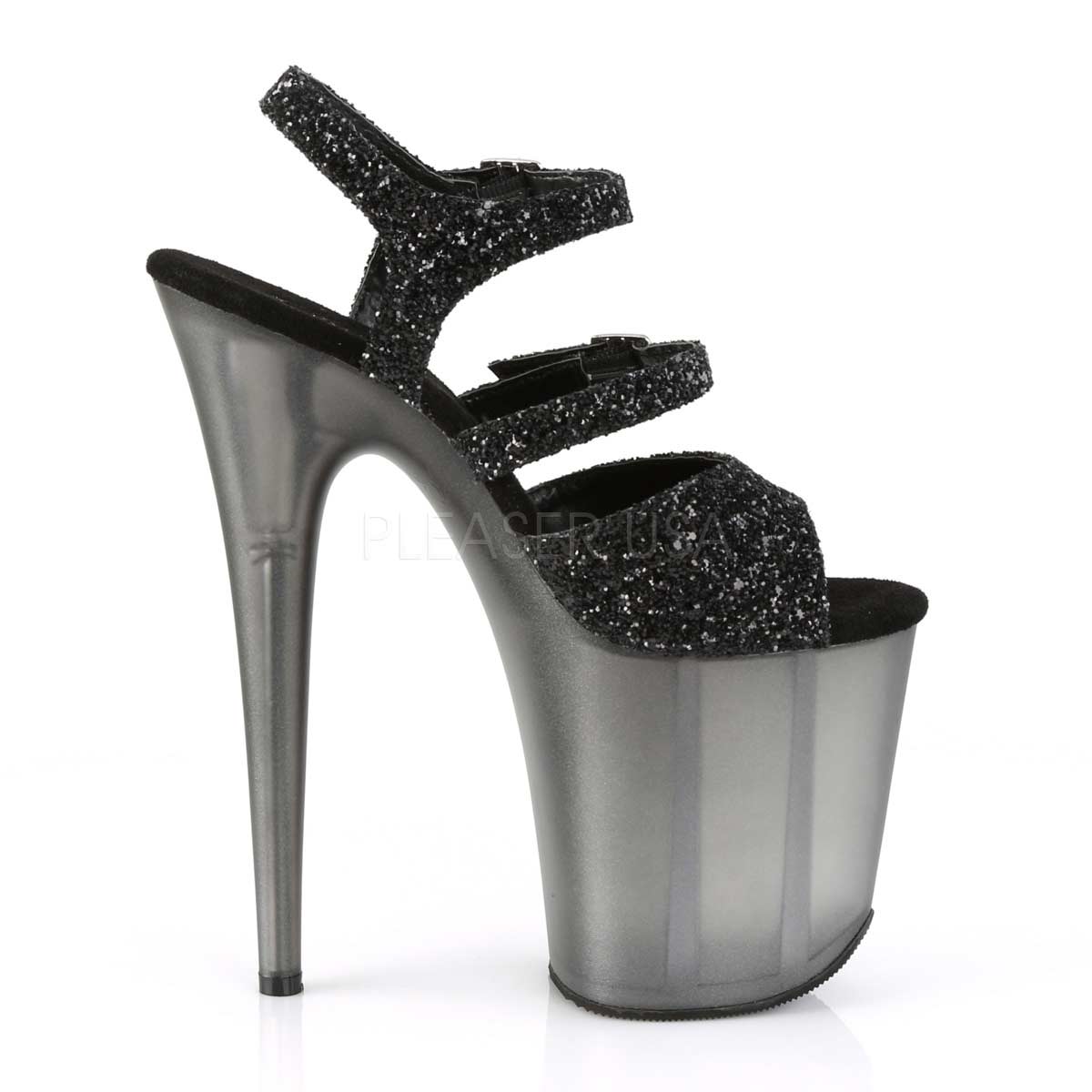 Pleaser Flamingo-874 Plateau-Sandalette Schwarz-Glitzer/Mattschwarz – Ansicht 5