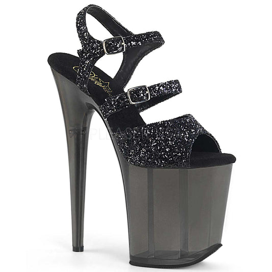 Pleaser Flamingo-874 Plateau-Sandalette Schwarz-Glitzer/Mattschwarz – Ansicht 1