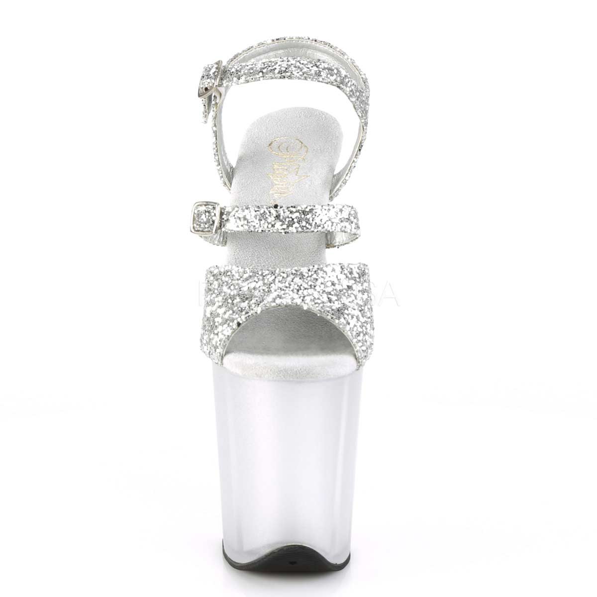 Pleaser Flamingo-874 Plateau-Sandalette Silber-Glitzer/Mattsilber – Ansicht 2