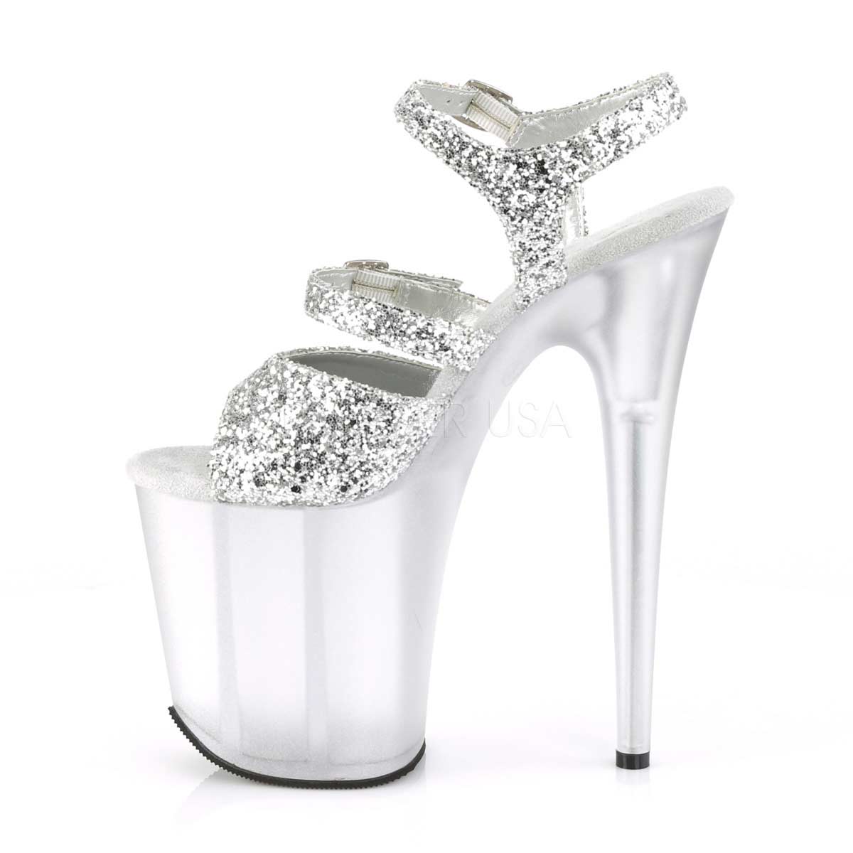 Pleaser Flamingo-874 Plateau-Sandalette Silber-Glitzer/Mattsilber – Ansicht 3