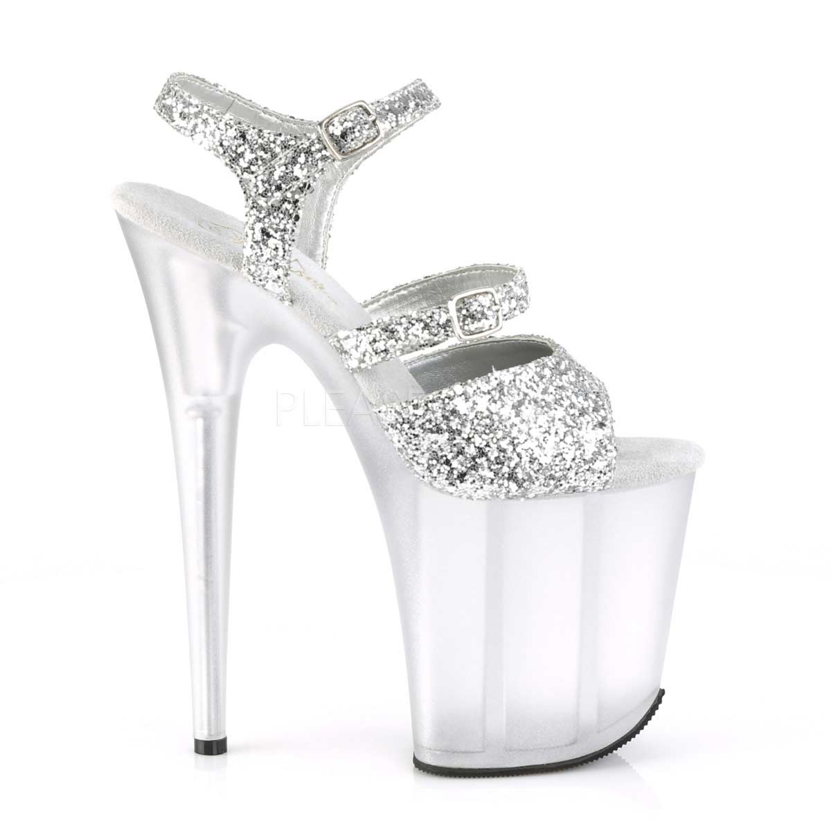Pleaser Flamingo-874 Plateau-Sandalette Silber-Glitzer/Mattsilber – Ansicht 5