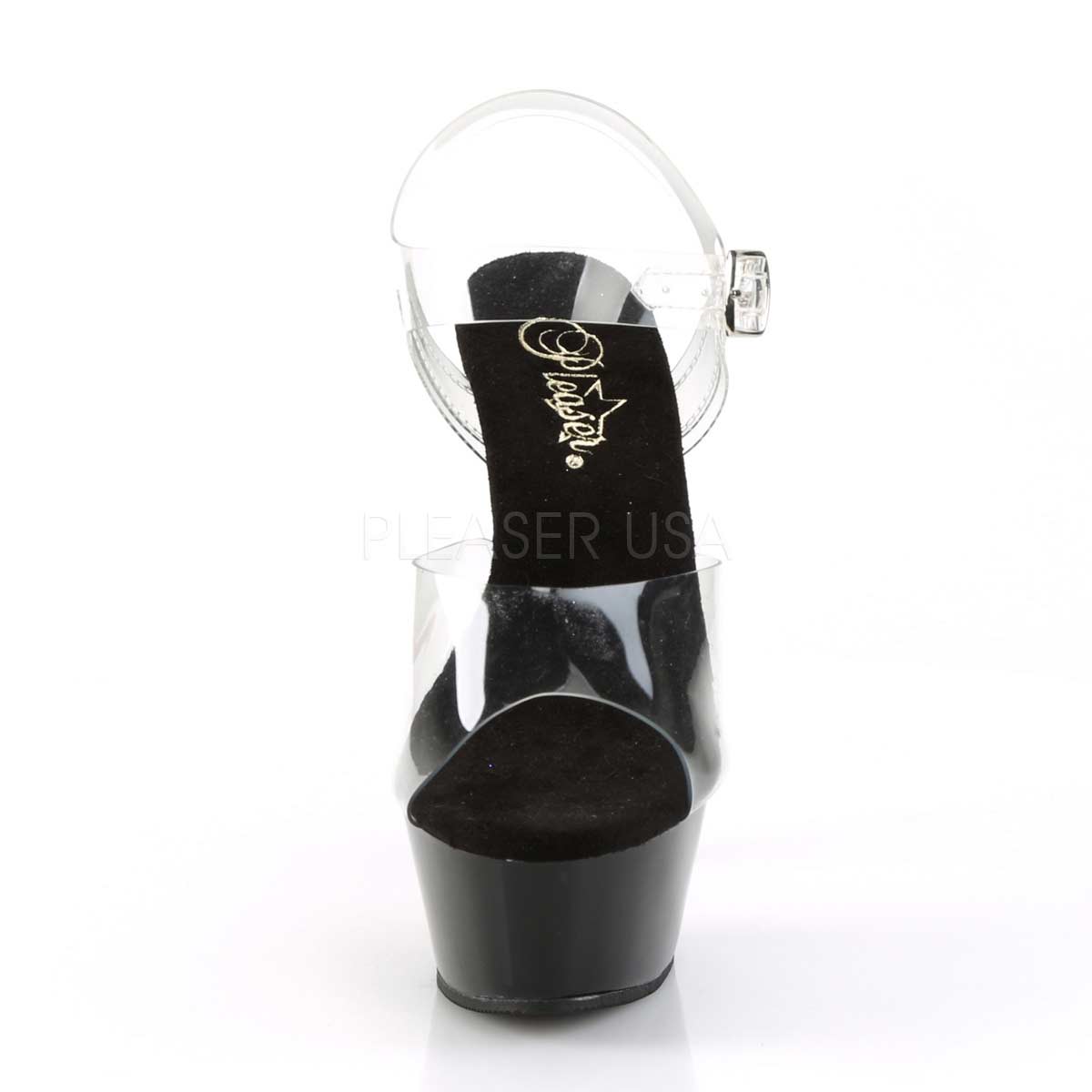 Pleaser Kiss-208CRS Plateau-Sandalette Transparent/Schwarz mit roten Strasssteinen – Ansicht 2