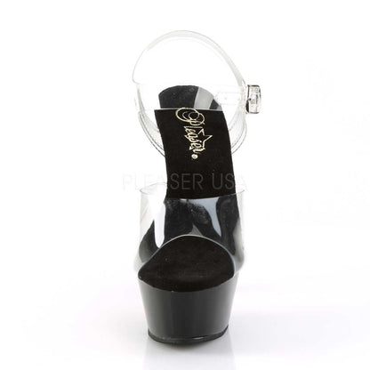 Pleaser Kiss-208CRS Plateau-Sandalette Transparent/Schwarz mit roten Strasssteinen – Ansicht 2