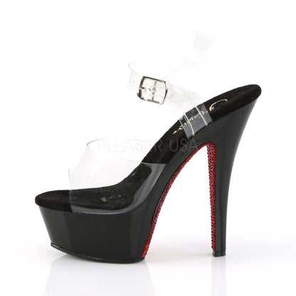 Pleaser Kiss-208CRS Plateau-Sandalette Transparent/Schwarz mit roten Strasssteinen – Ansicht 3