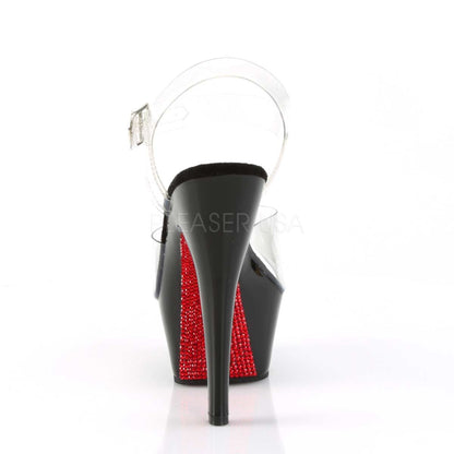 Pleaser Kiss-208CRS Plateau-Sandalette Transparent/Schwarz mit roten Strasssteinen – Ansicht 4