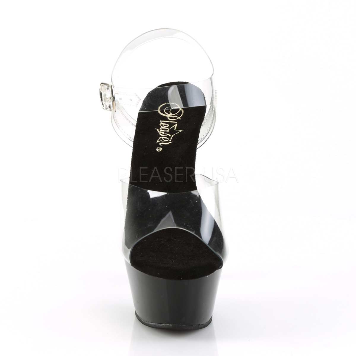 Pleaser Kiss-208CRS Plateau-Sandalette Transparent/Schwarz mit silbernen Strasssteinen – Ansicht 2