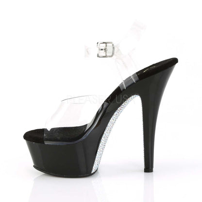 Pleaser Kiss-208CRS Plateau-Sandalette Transparent/Schwarz mit silbernen Strasssteinen – Ansicht 3
