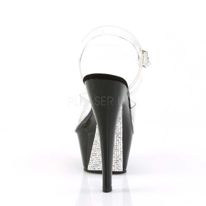 Pleaser Kiss-208CRS Plateau-Sandalette Transparent/Schwarz mit silbernen Strasssteinen – Ansicht 4