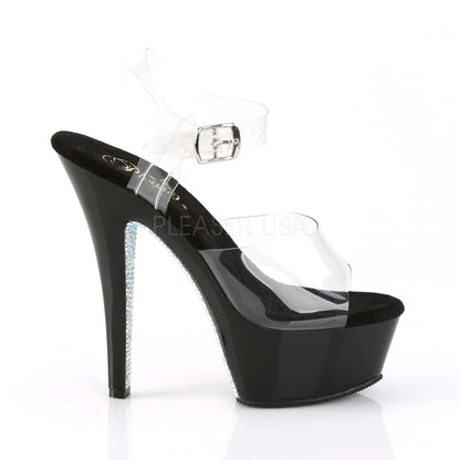 Pleaser Kiss-208CRS Plateau-Sandalette Transparent/Schwarz mit silbernen Strasssteinen – Ansicht 5