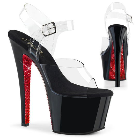 PL079 SKY Sandals 7" high Plateau black / red / rhinestones - SKY308CRS/C/B-RRS