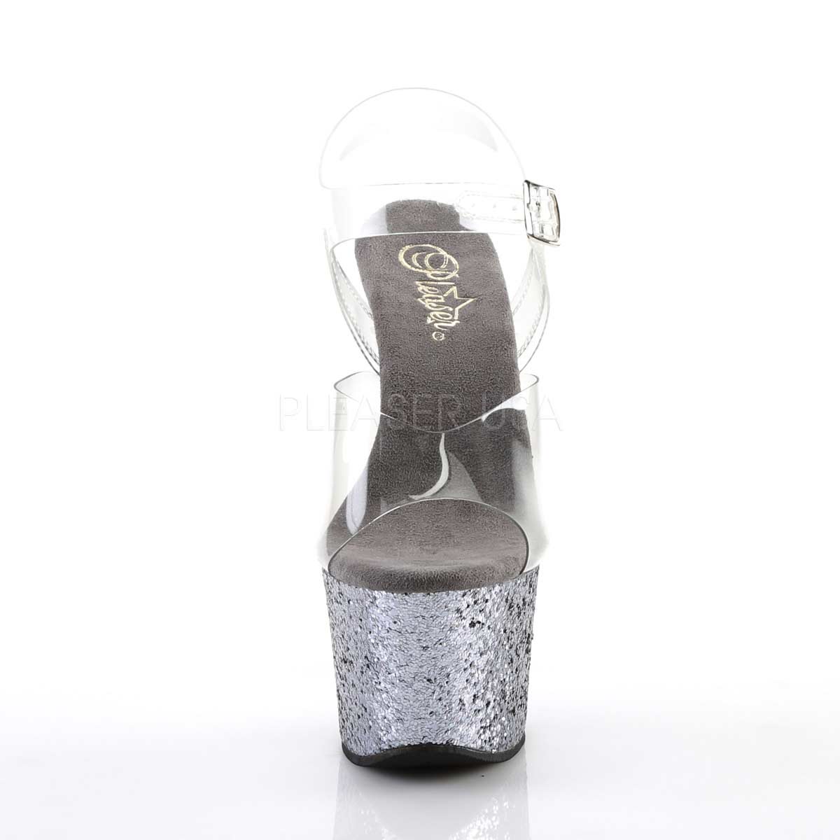 Pleaser Sky-308LG Plateau-Sandalette Transparent/Zinn-Glitzer – Ansicht 2