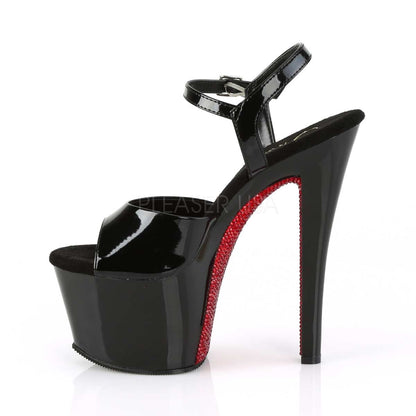 Pleaser Sky-309CRS Plateau-Sandalette Schwarz mit roten Strasssteinen – Ansicht 3