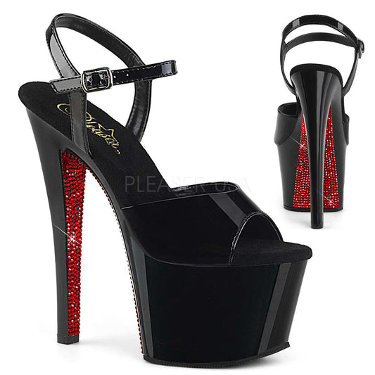 Pleaser Sky-309CRS Plateau-Sandalette Schwarz mit roten Strasssteinen – Ansicht 1