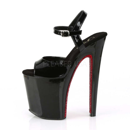 Pleaser Xtreme-809CRS Plateau-Sandalette Schwarz mit roten Strasssteinen – Ansicht 3