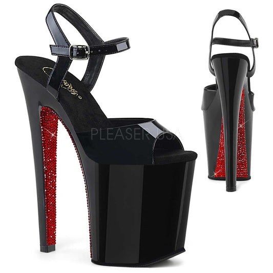 Pleaser Xtreme-809CRS Plateau-Sandalette Schwarz mit roten Strasssteinen – Ansicht 1