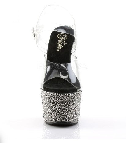 PL049  FLA Sandals 7" high Plateau black / rhinestones / clear - BEJ708MS/C/PWRS