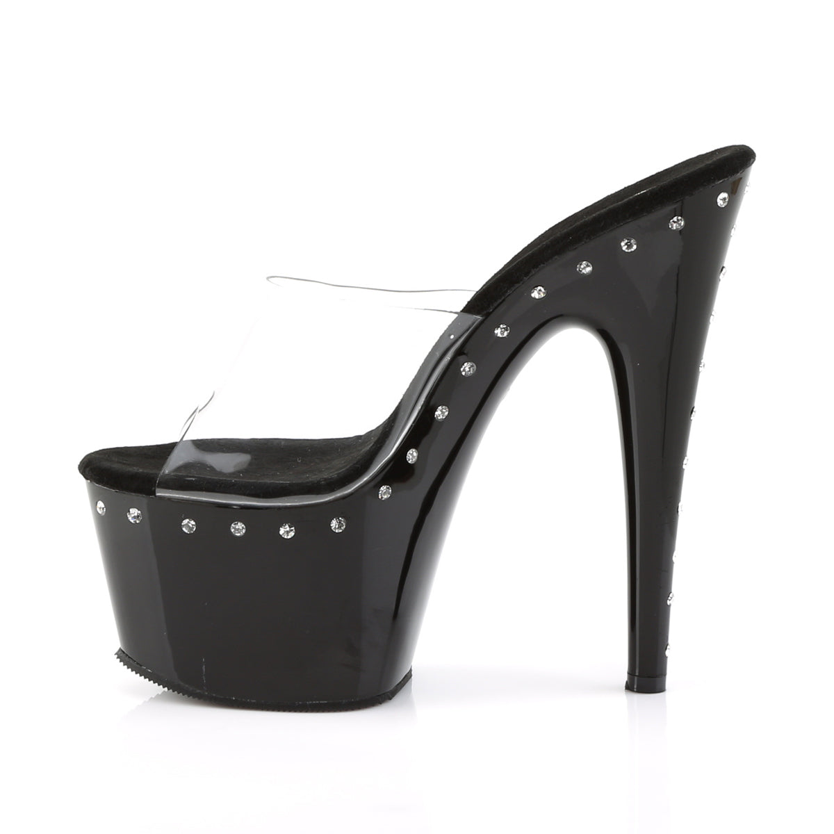 PL125 ADO Stiletto 7" high Plateau clear / black / rhinestones - ADO701LS/C/B